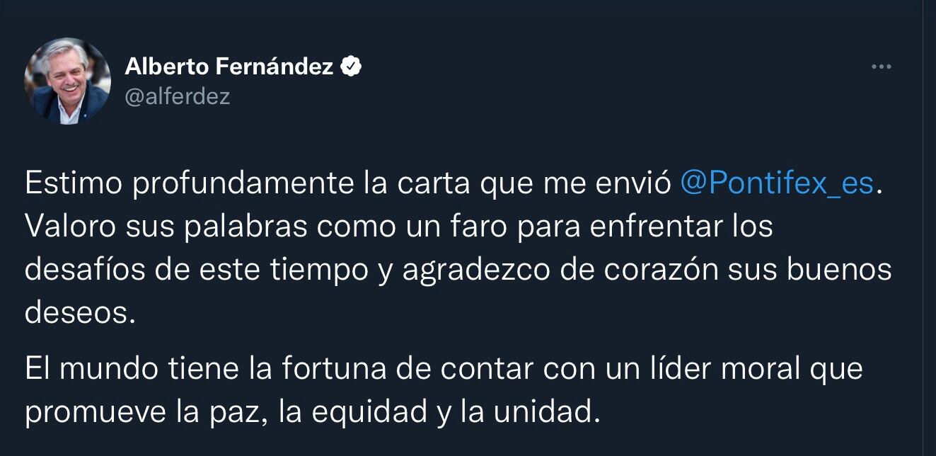 La carta del Papa y el agradecimiento del Presidente