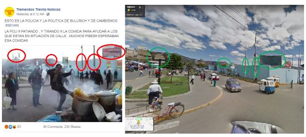 
Montaje realizado el 18 de julio de 2019 de la imagen viralizada (izquierda) y una captura de pantalla de Google Street View de la Plazuela Bolognesi
