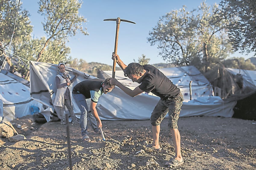 
Trabajo. Refugiados instala una tienda de campaña. | DPA
   