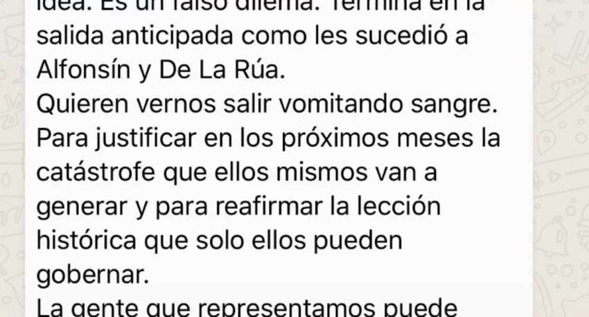 
El chat del oficialismo cuya autoría atribuyen a Hernán Lombardi. | Clarín
   