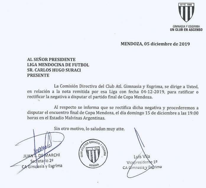 
    El comunicado de Gimnasia.
   