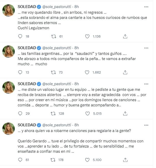 La despedida de Soledad Pastorutti a Gerardo Rozín (Twitter)