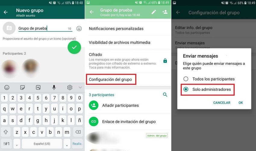 
    Configurá un grupo de WhatsApp para que solamente los administradores envíen mensajes.
   