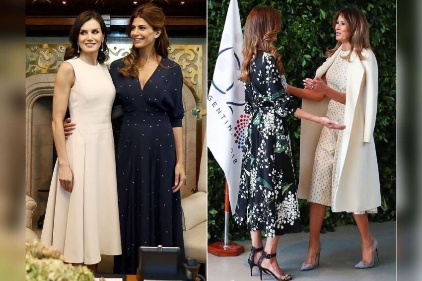 
    Juliana con la reina Letizia (izquierda) y con Meliana Trump (derecha).
   