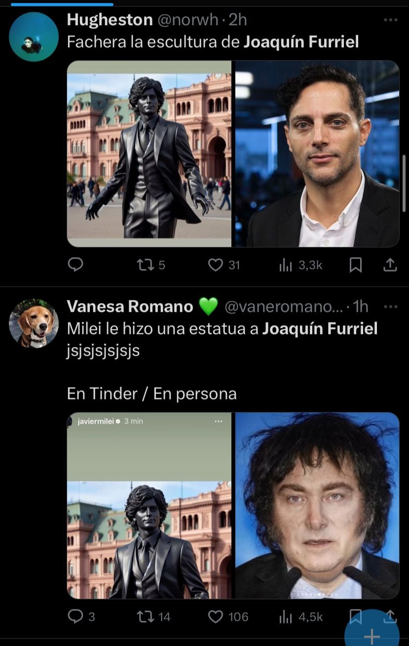 La supuesta estatua de Javier Milei que se parece más a Joaquín Furriel.