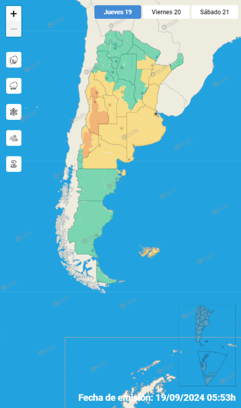 El Servicio Meteorológico Nacional emitió alerta amarilla y naranja para Mendoza.