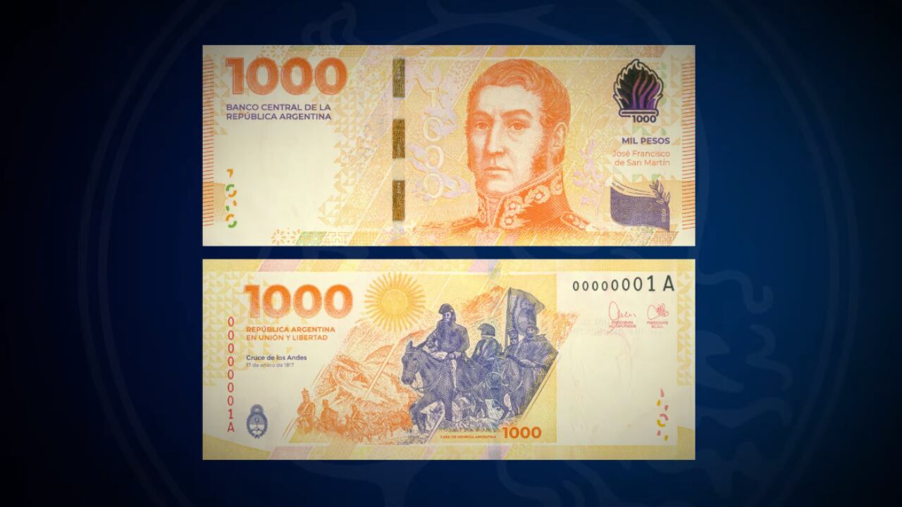 Nuevo billete de $1.000. Foto Captura: YouTube / BCRA