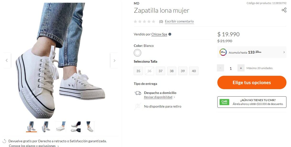 Zapatilla lona MD mujer (Falabella)