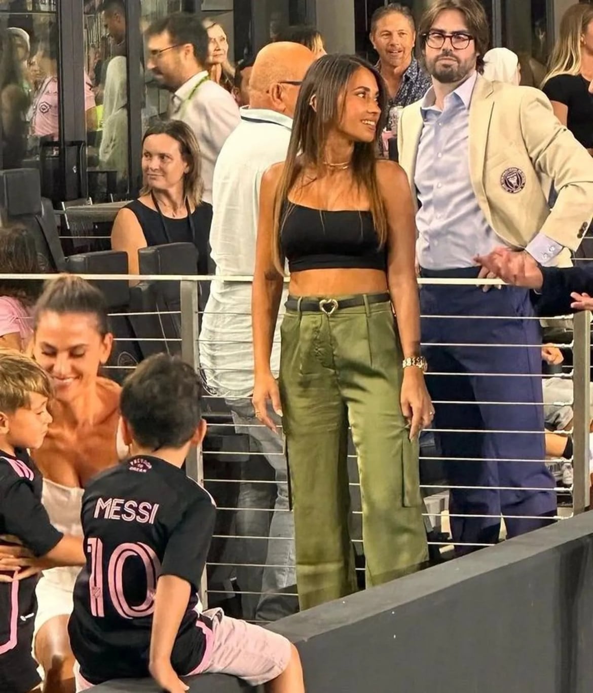 Antonella durante el partido de anoche, en el que el Inter Miami le ganó a Charlotte FC 4-0. Foto: Twitter