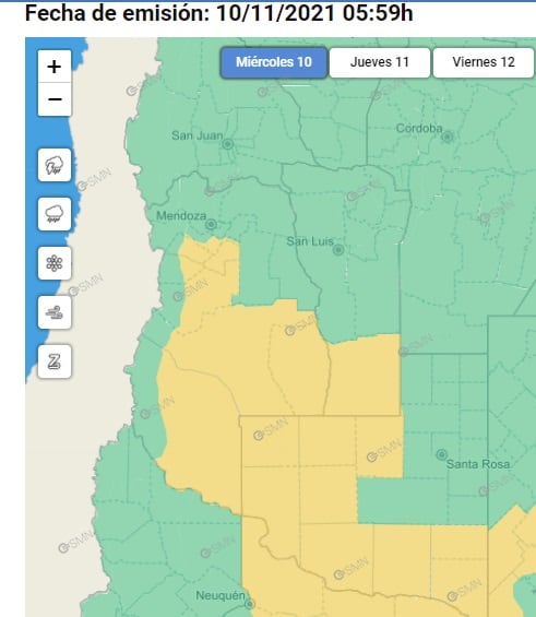 Alerta meteorológico para varios puntos de Mendoza (miércoles 10) - SMN 