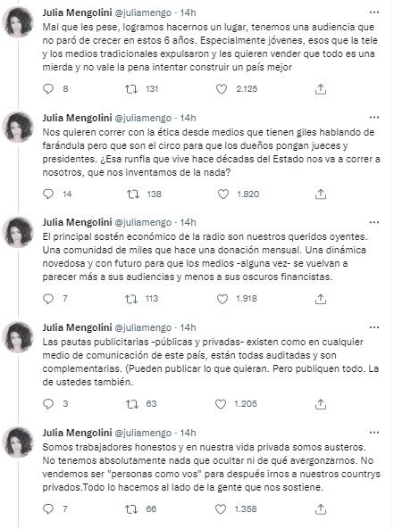 Julia explicó que la radio recibe pauta porque es grande y cuenta con muchos empleados