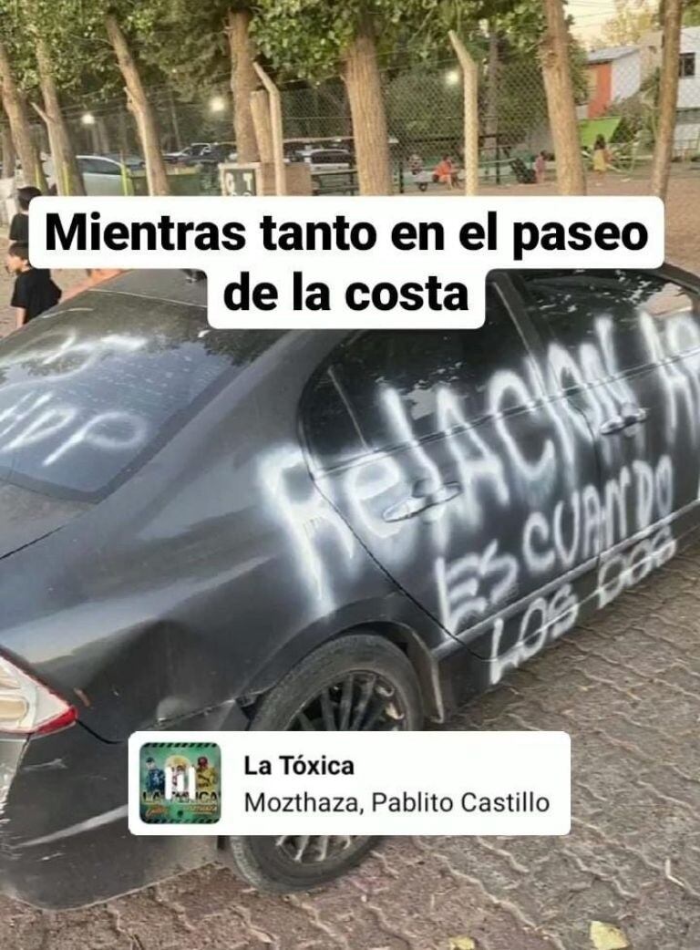 "La tóxica". Las imágenes del auto que se viralizaron en redes. Gentileza: LMNeuquén