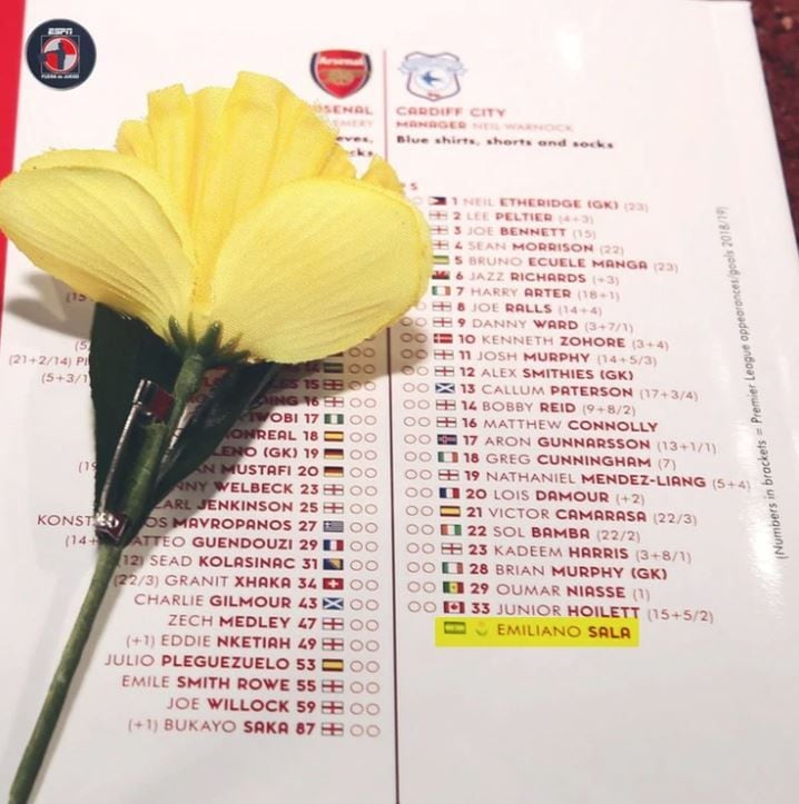 
    El homenaje del Arsenal al argentino Emiliano Sala. / gentileza
   