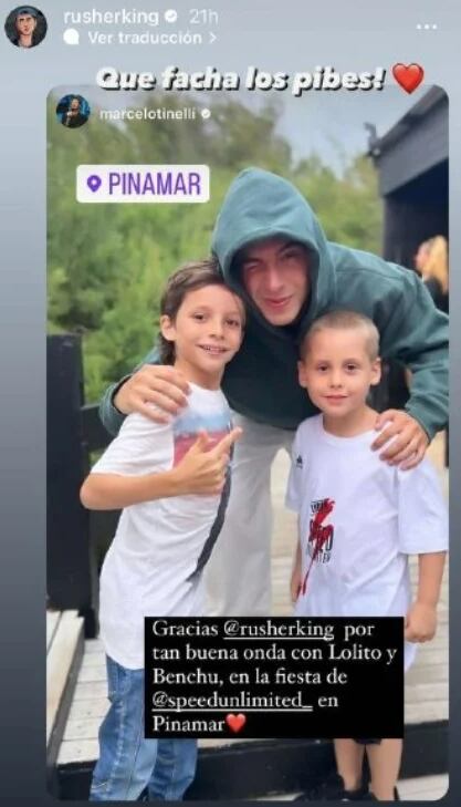 Rusherking junto a Lolo, el hijo de Marcelo Tinelli y otro amigo del niño.