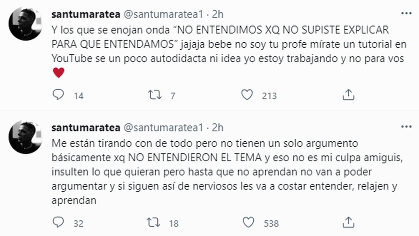 Maratea tuiteó para contestar a las críticas