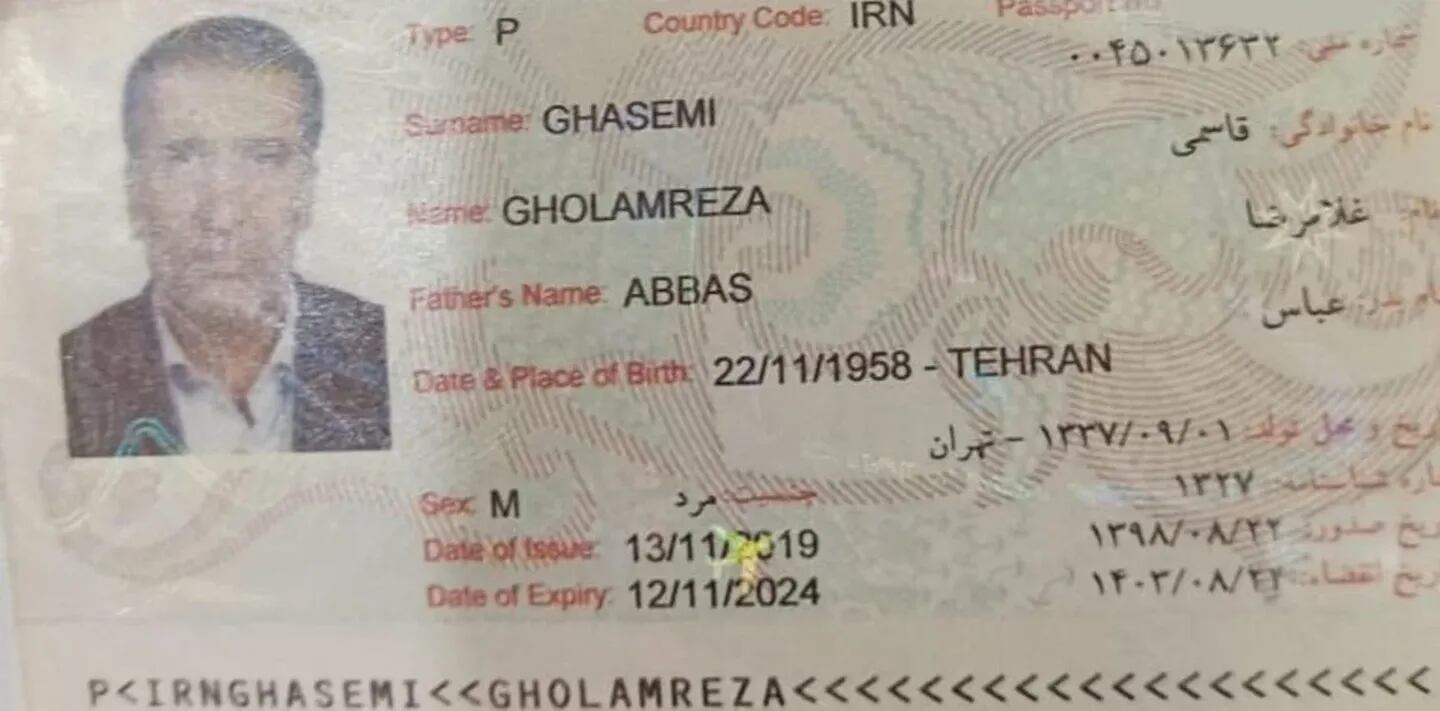 El pasaporte de Ghasemi Gholamreza Abbas, retenido por la Justicia.
