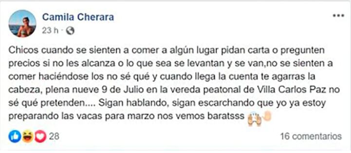 
    El mensaje de Cherara en Facebook
   