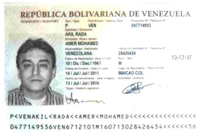 
Documento venezolano del terrorista conocido como Samuel El Reda, que retiró detonadores escondidos del Parque Centenario. | Clarín
   