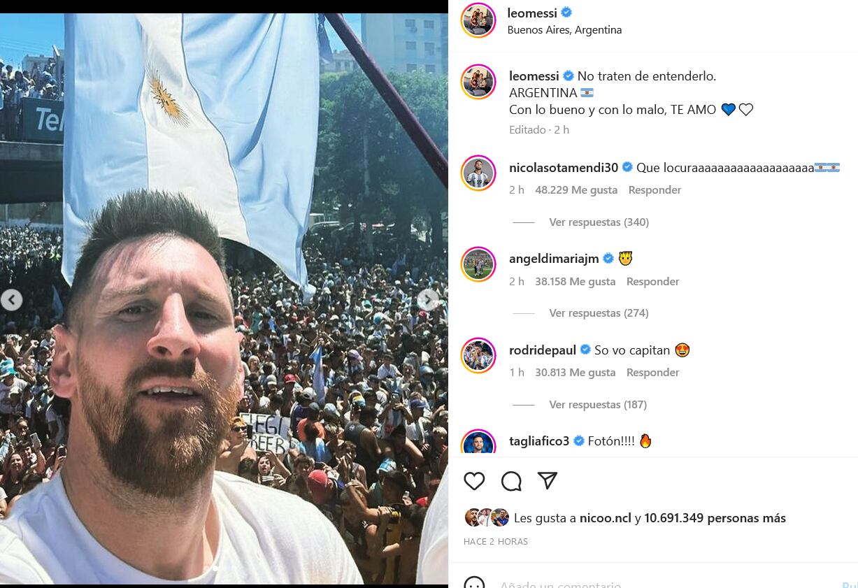 El capitán de la scaloneta agradeció a los hinchas argentinos con un emotivo posteo en Instagram.