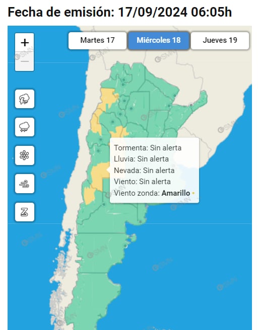 Alerta amarilla por Zonda  - SMN