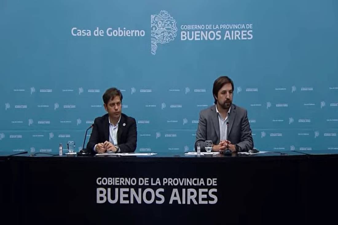 El gobernador bonaerense Axel Kicillof y su ministro de Salud, Nicolás Kreplak, encabezaron el anuncio sobre la situación epidemiológica.