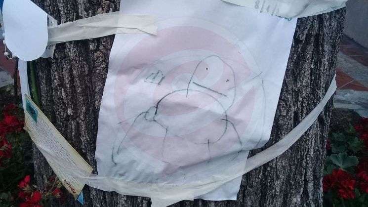 
    El dibujo de un nene en el lugar del crimen. Foto gentileza Crónica.
   