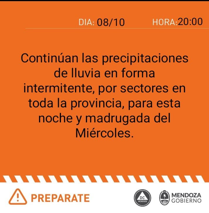 Alerta naranja en Mendoza por lluvias de forma intermitente / Prensa Gobierno