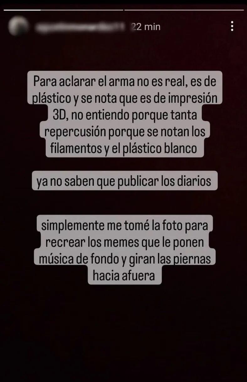 El descargo del sanjuanino que se grabó con un arma de plástico en un shopping de San Juan (Instagram)