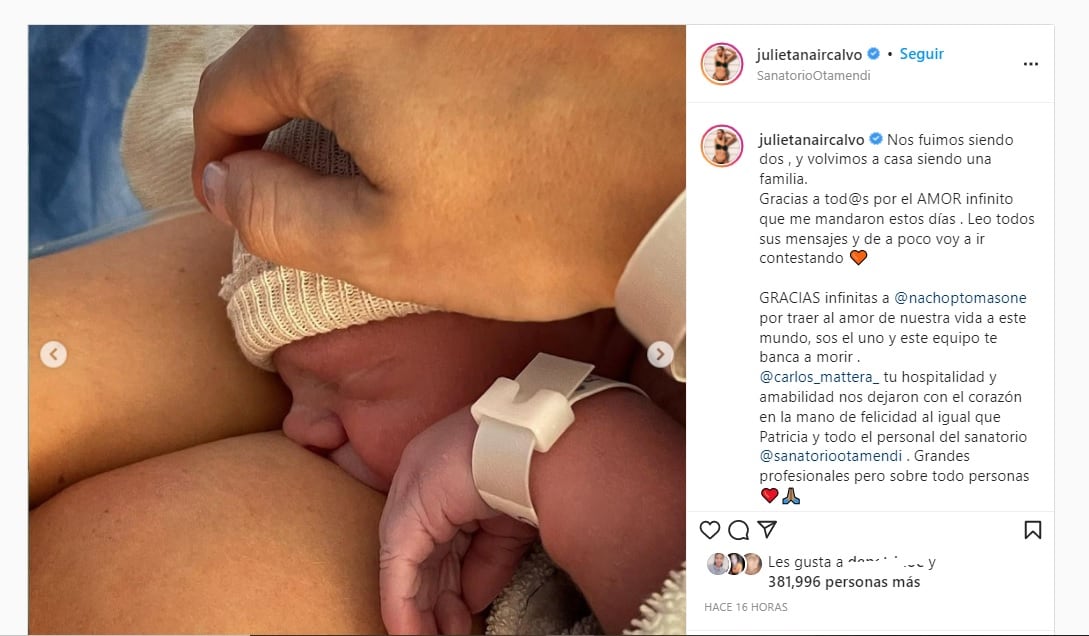 Julieta Nair Calvo fue mamá de Valentino.