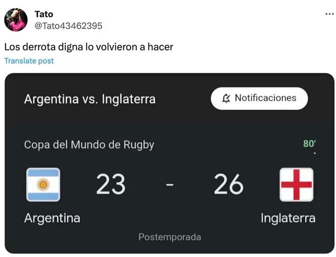 Los memes que se viralizaron en X (ex Twitter) tras la dolorosa derrota de Los Pumas. Foto: Captura