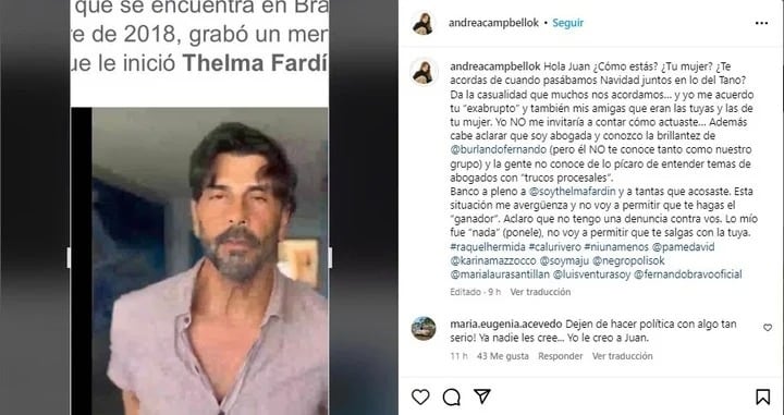 Andrea Campbell apuntó contra Juan Darthés.