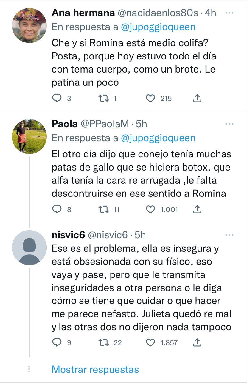 Romina hizo un comentario polémico sobre el cuerpo de Julieta.