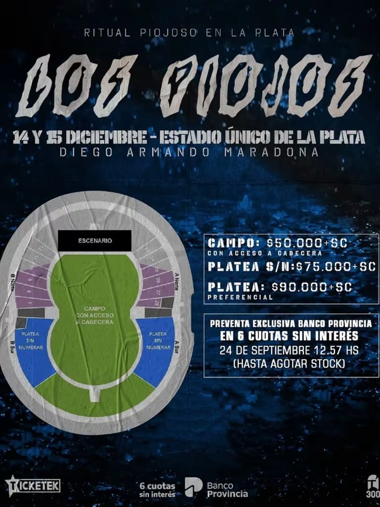 Entradas para Los Piojos en La Plata 2024 (Ticketek)