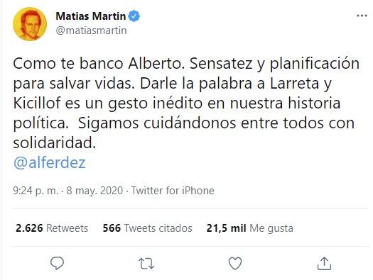 El tuit de Matías Martin que reflotaron - 