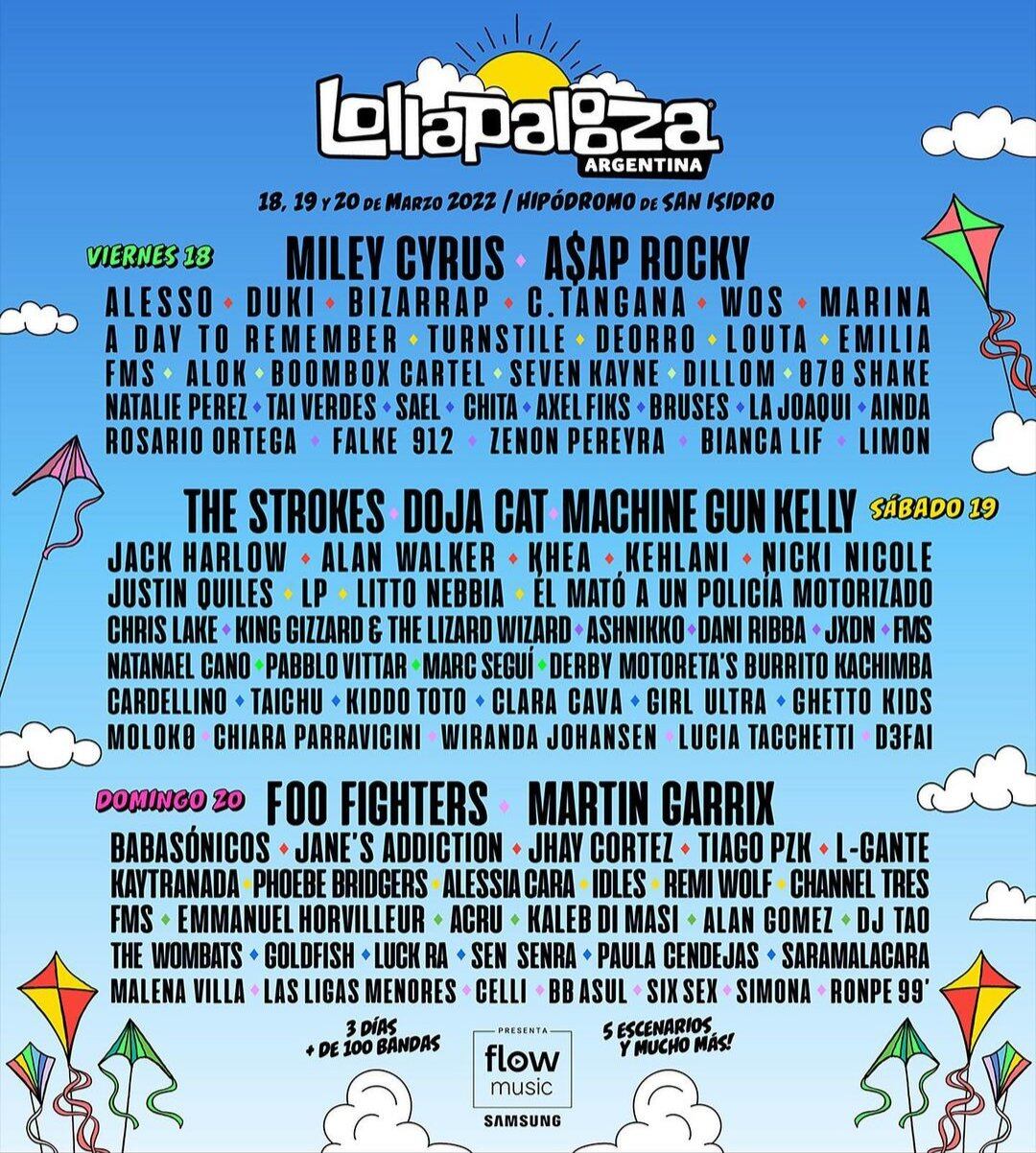 Programa del Lollapalooza Argentina 2020. (DF Entertainment)