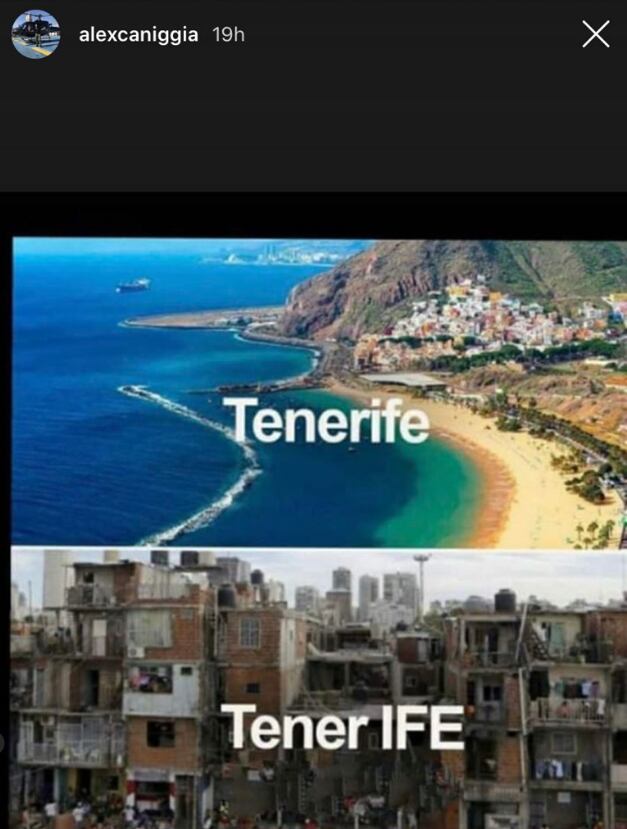 En la imagen se aprecia una comparación entre una foto de la isla de Tenerife con otra que dice "tener IFE". Instagram