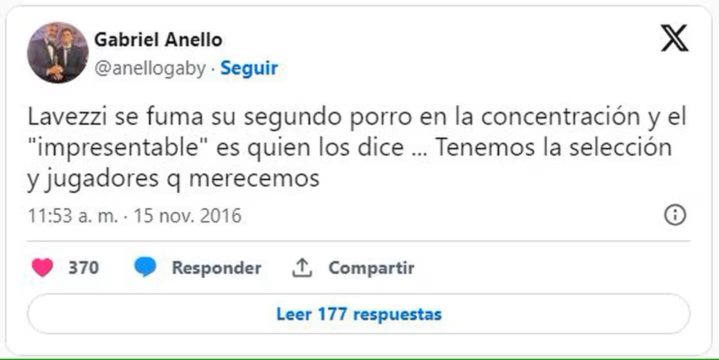 El polémico comentario del periodista Gabriel Anello sobre el Pocho Lavezzi que revivió una vieja pelea