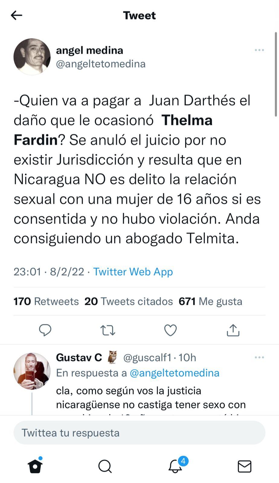 Tweets a favor y en contra de Thelma Fardín.