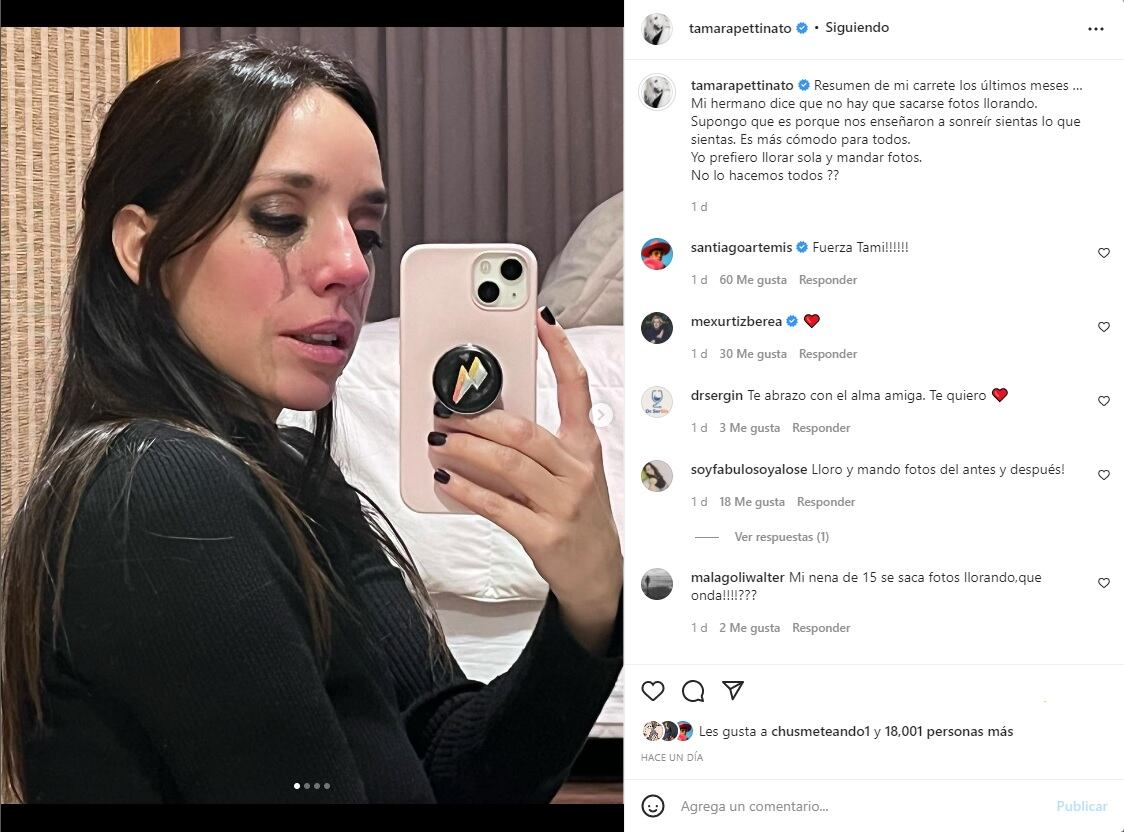 Tamara Pettinato preocupó al subir fotos llorando.