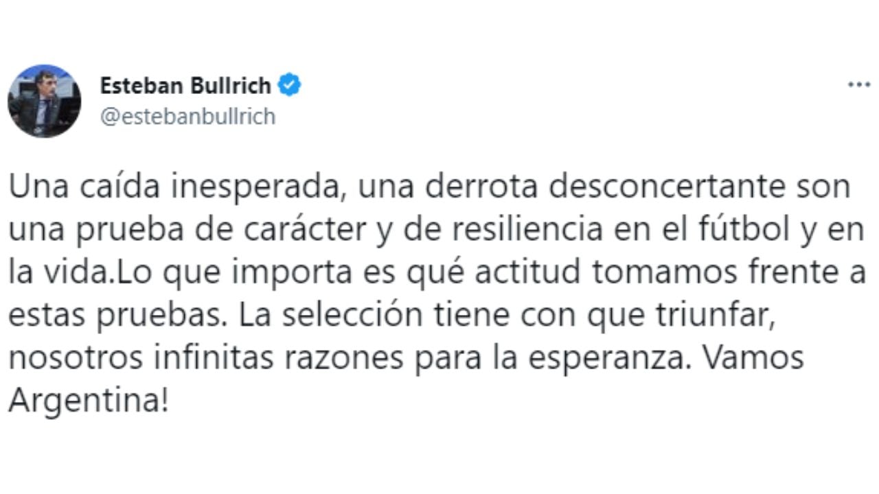 Esteban Bullrich alentó a la selección tras la derrota.