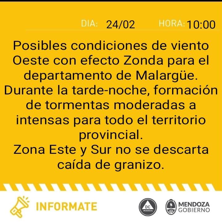 Defensa Civil emitió alerta amarilla por tormentas y Zonda