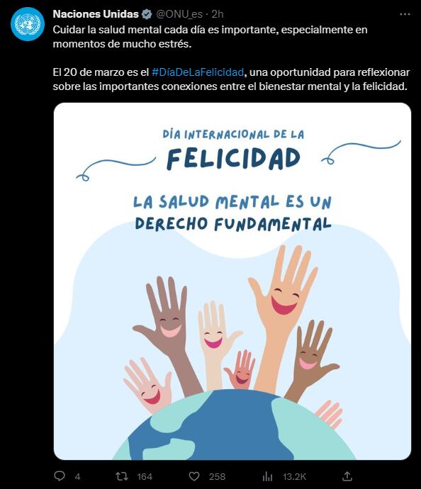 La ONU celebra el Día Internacional de la Felicidad. Foto: Twitter/@ONU_es