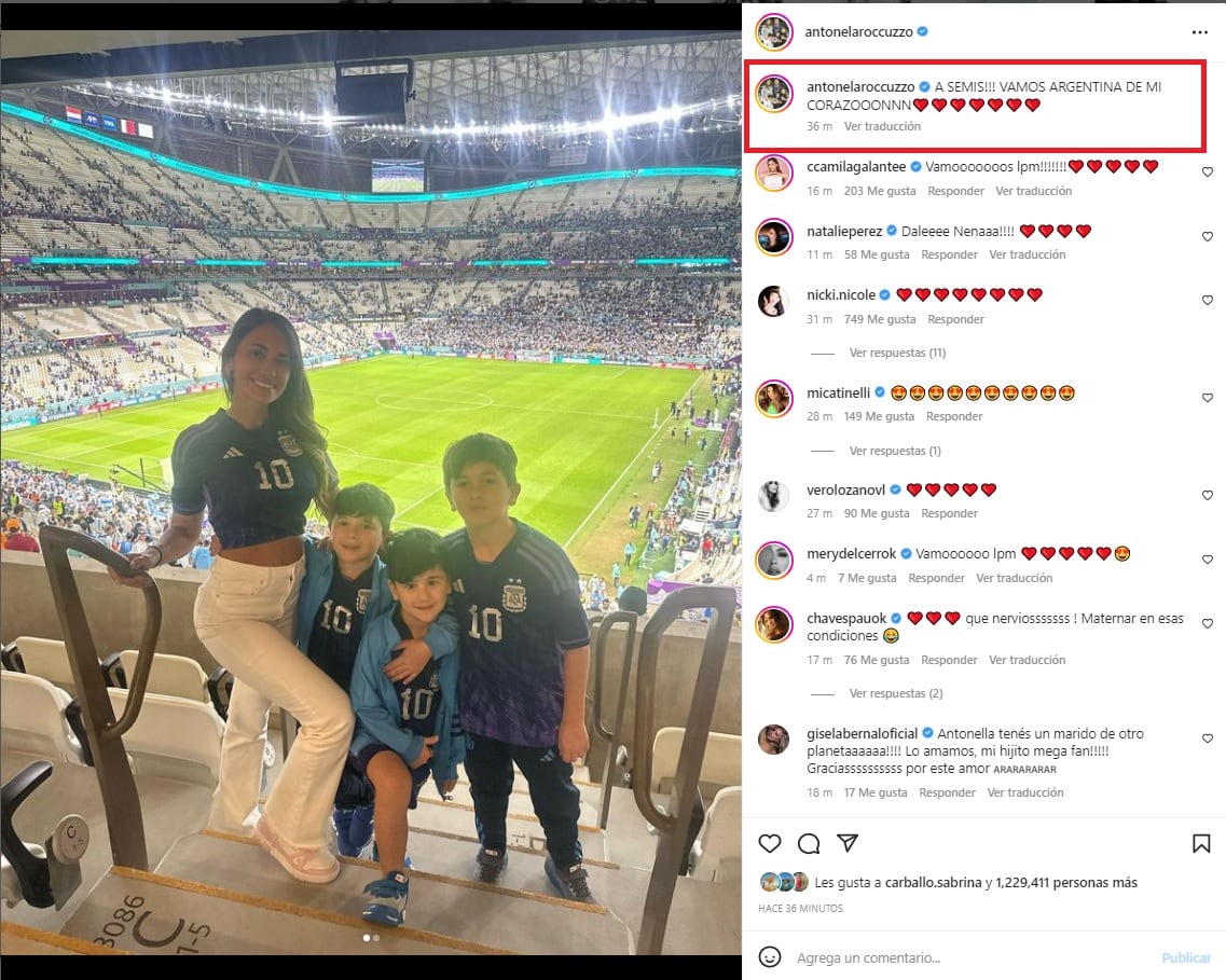 Antonela Roccuzzo y sus hijos celebraron la victoria de la Selección Argentina y Messi.