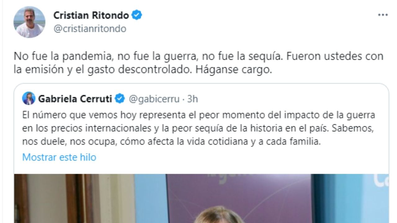 Cristian Ritondo le respondió a Gabriela Cerruti.