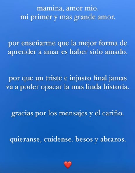 El posteo del hijo de Alejandra Darín para despedir a la actriz. Captura: Instagram