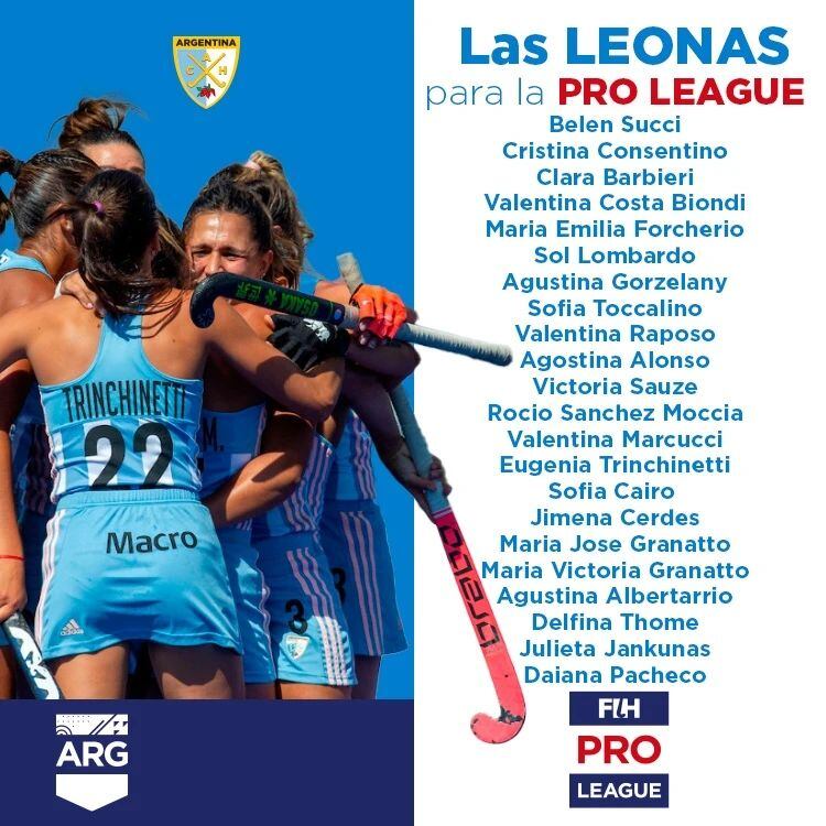 Entre las Leonas convocadas para la Pro League se encuentra la mendocina Delfina Thome.