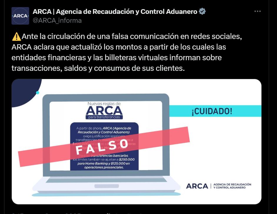 Se había viralizado una placa con información falsa con cifras mucho menores que las correctas | X ARCA