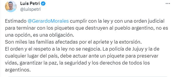 Luis Petri le contestó a Morales