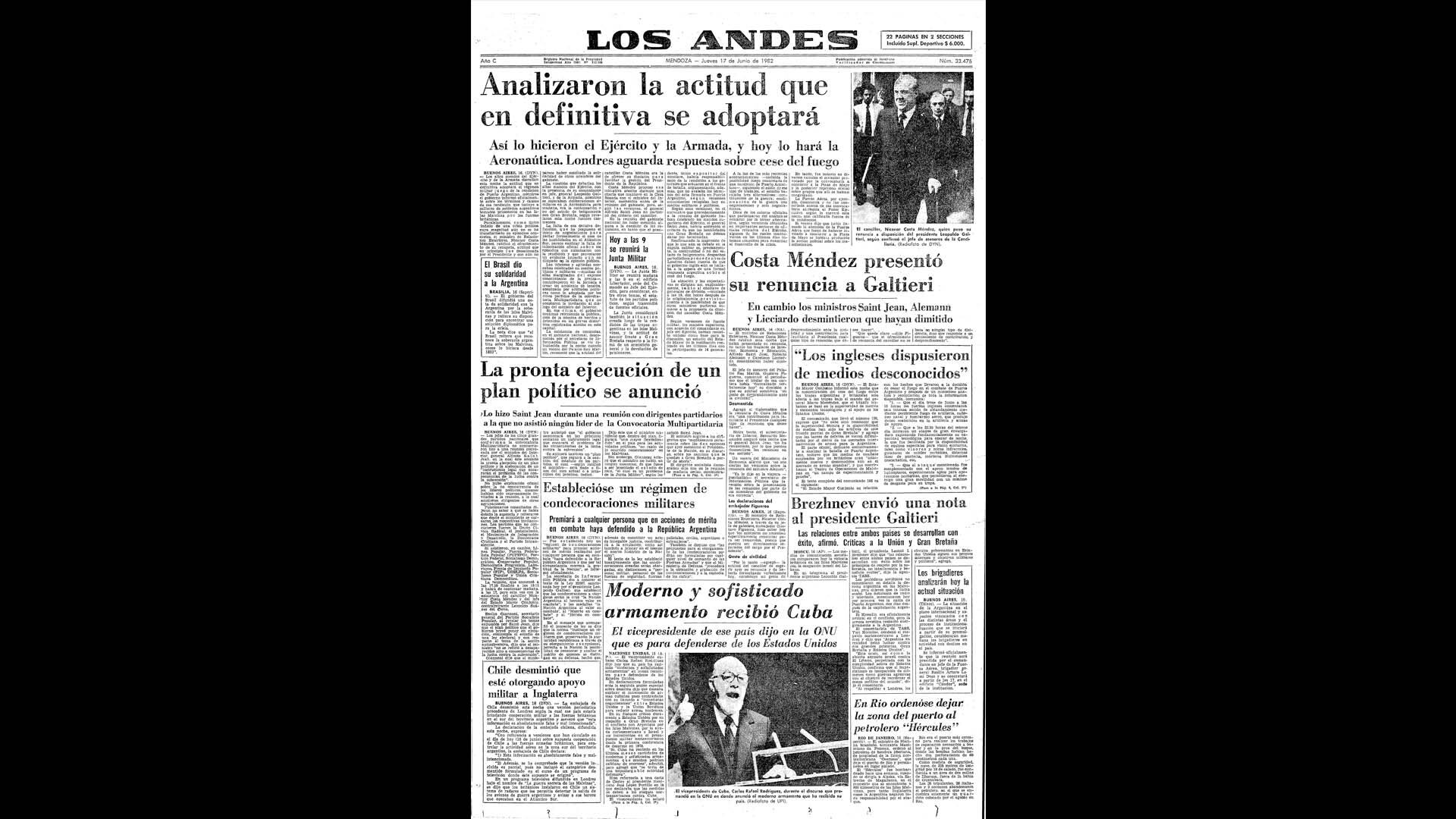 Un recorrido día a día por las portadas del medio más importante de Mendoza, para conocer el pulso diario de la guerra que enluteció a todo el país.