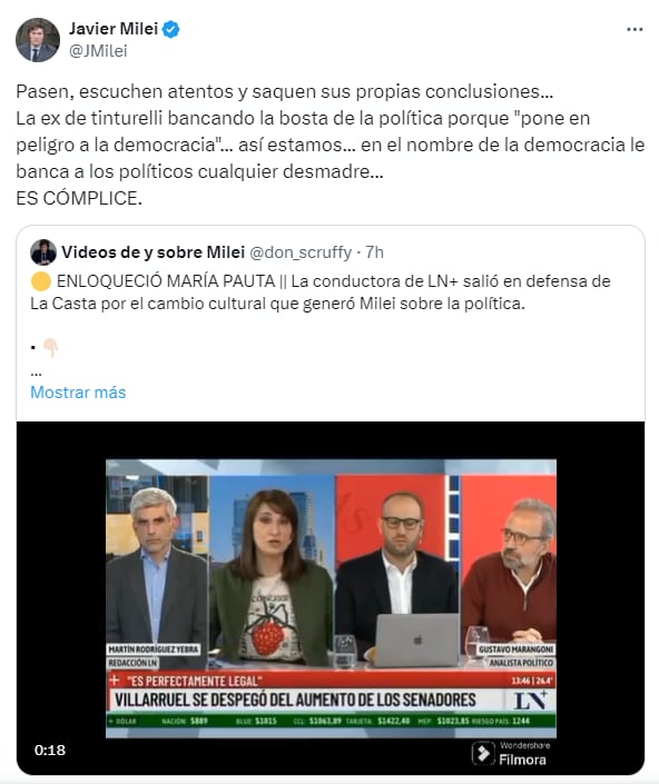 Milei atacó a María Laura Santillán con un video sacado de contexto - Twitter